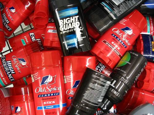 A Pile of Old Spice and Right Guard Deodorants